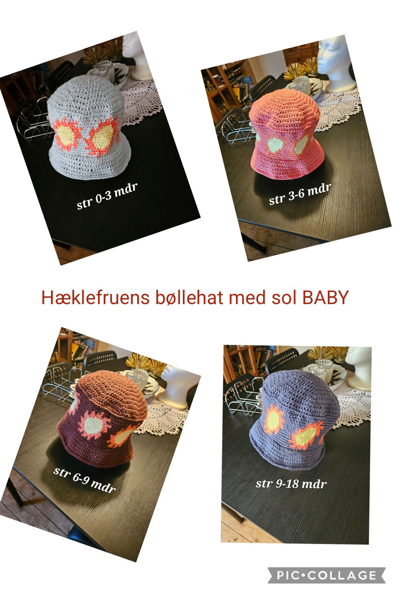 Hæklefruens bøllehat med sol BABY