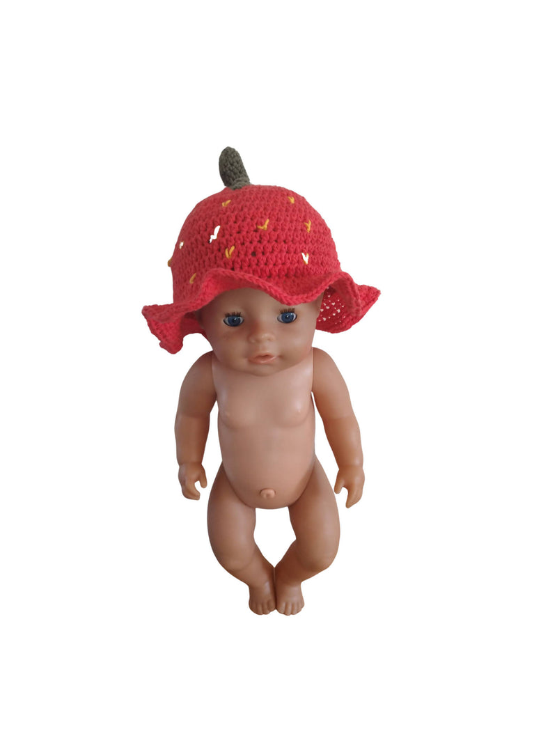 Jordbær bøllehat til babyborn