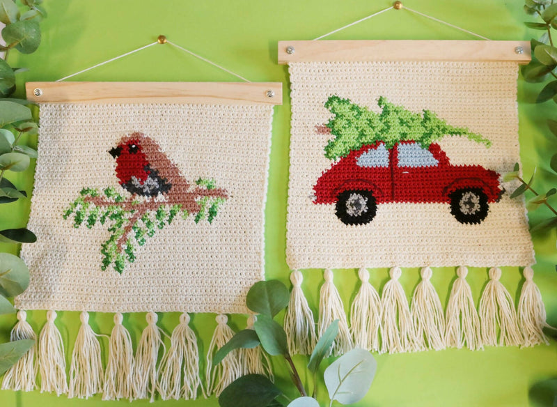 To opskrifter samlet - to vægophæng med bil og fugl